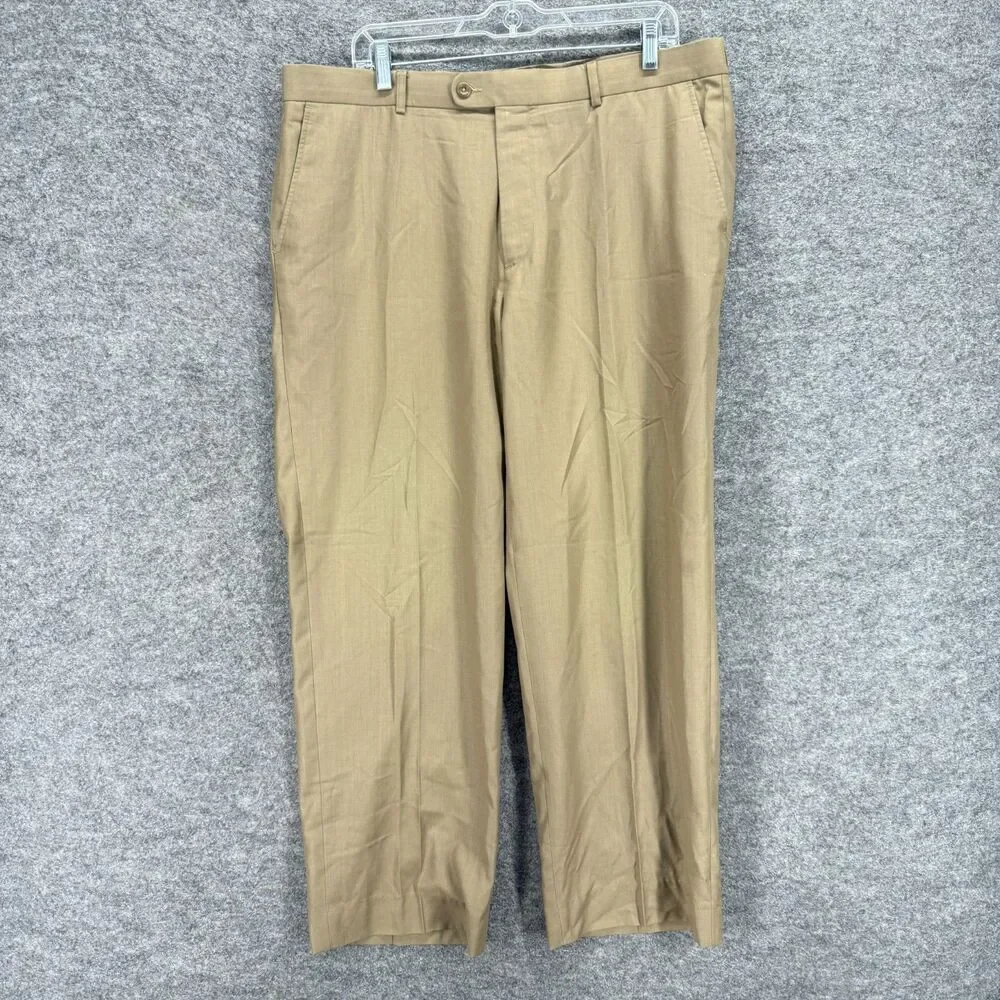 Linea Naturale Dress Pants Men 35 Beige Mid Rise Pleated Cuffed Pockets Straight